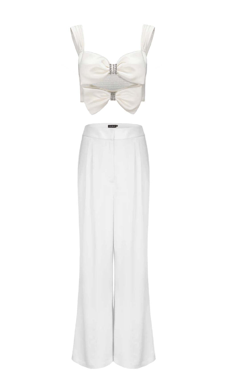 BOW-EMBELLISHED TWO-PIECE SUIT IN WHITE