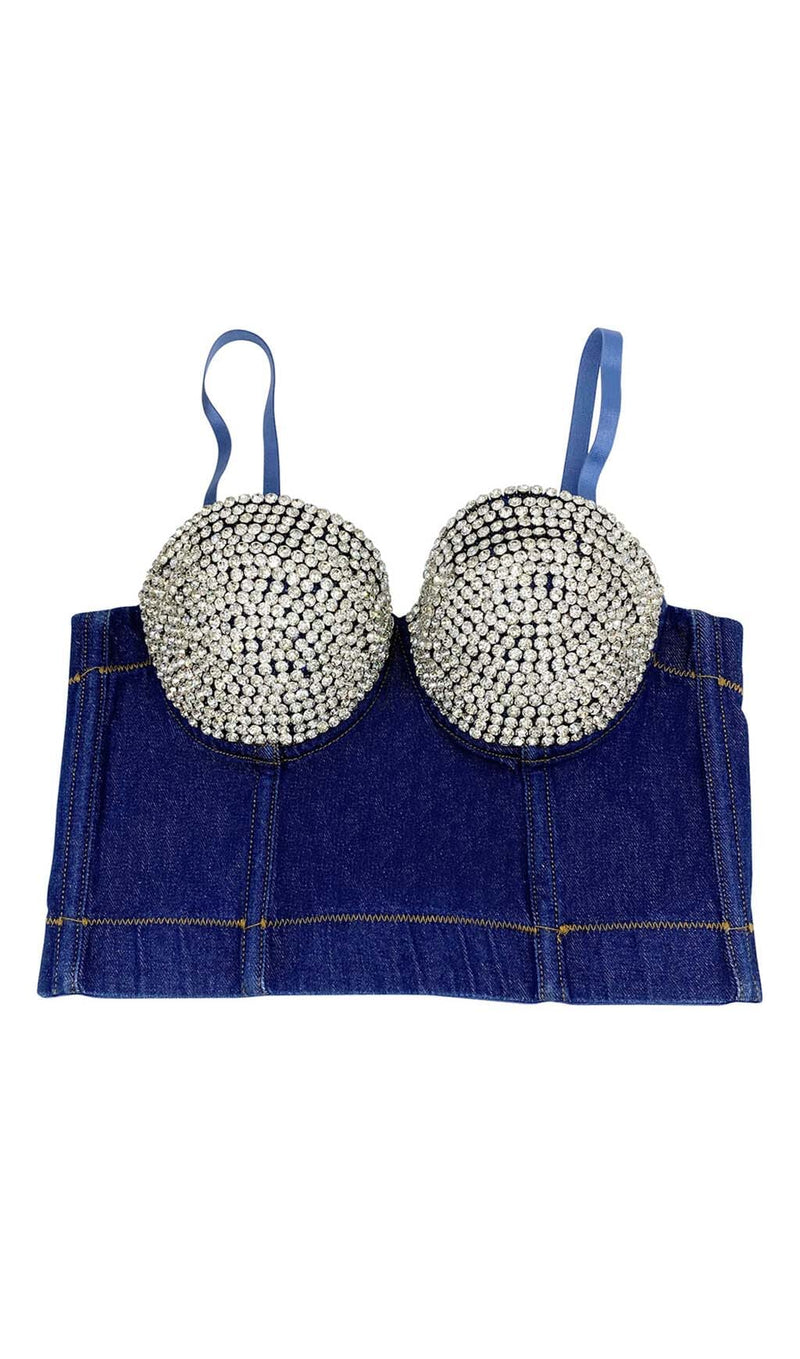 BUSTIER DENIM TOP IN BLUE