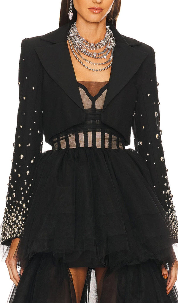 BEADED SPIRAL BLAZER IN BLACK