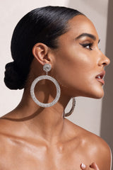 SILVER DIAMANTE HOOP DROP EARRINGS