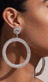 SILVER DIAMANTE HOOP DROP EARRINGS