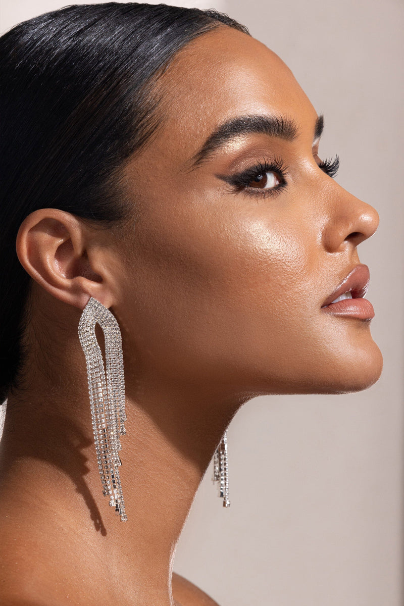 SILVER DIAMANTE TASSEL EARRINGS