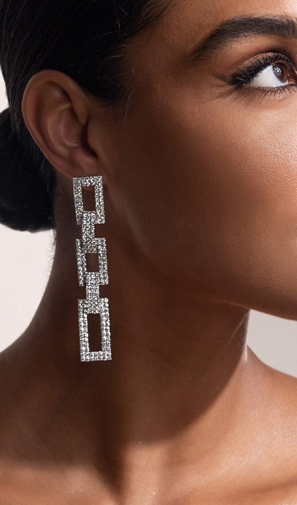 SILVER DIAMANTE CHAIN DROP EARRINGS