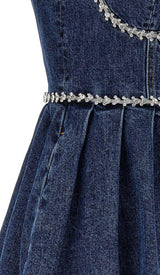 CRYSTAL-EMBELLISHED DENIM MINI DRESS IN BLUE