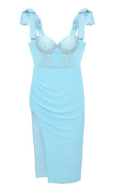 CRYSTAL CORSET MIDI DRESS IN SKY BLUE