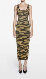 CUT OUT LEOPARD KNIT MAXI DRESS