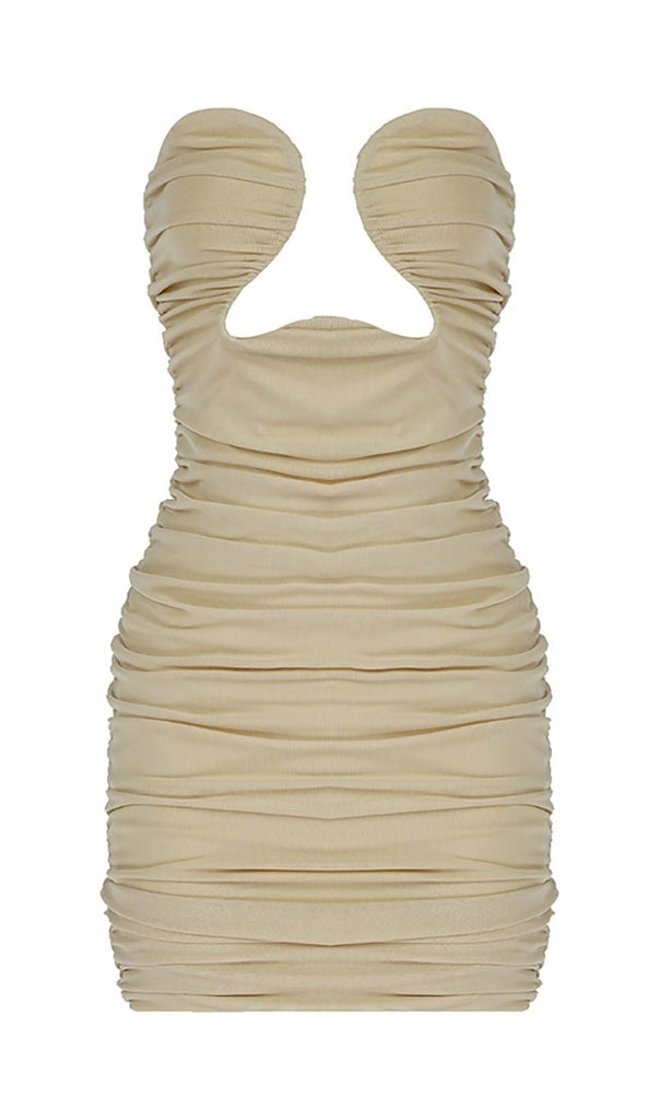 CUT-OUT RUCHED BODYCON MINI DRESS IN WHITE