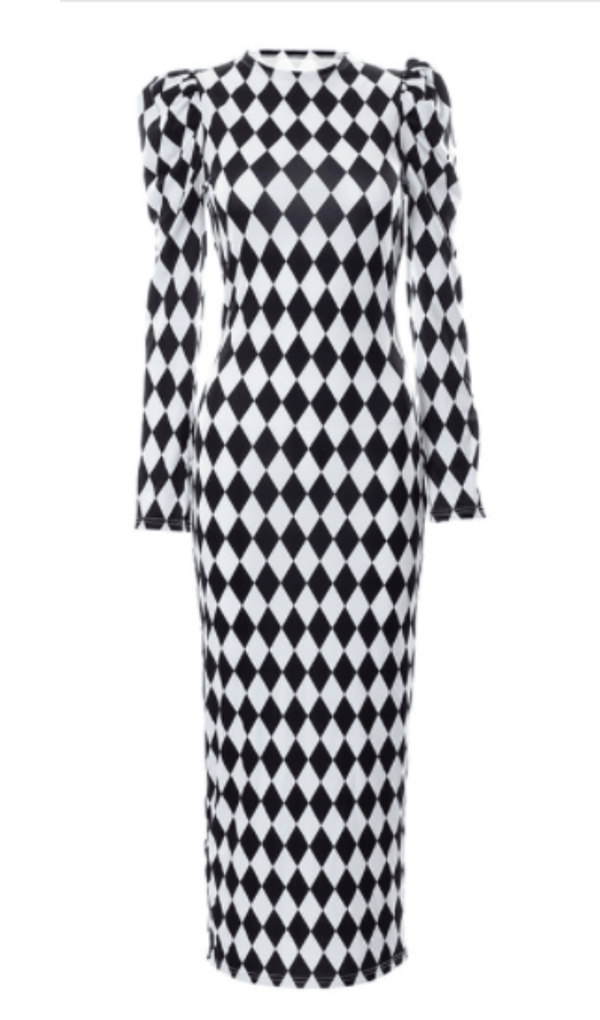 Checked long sleeve hip dress