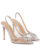 CRYSTAL CUTOUT EMBELLISHED PUMPS IN SILVER