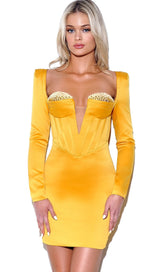 CAMILA GOLD SATIN CORSET DRESS WITH CRYSTALS