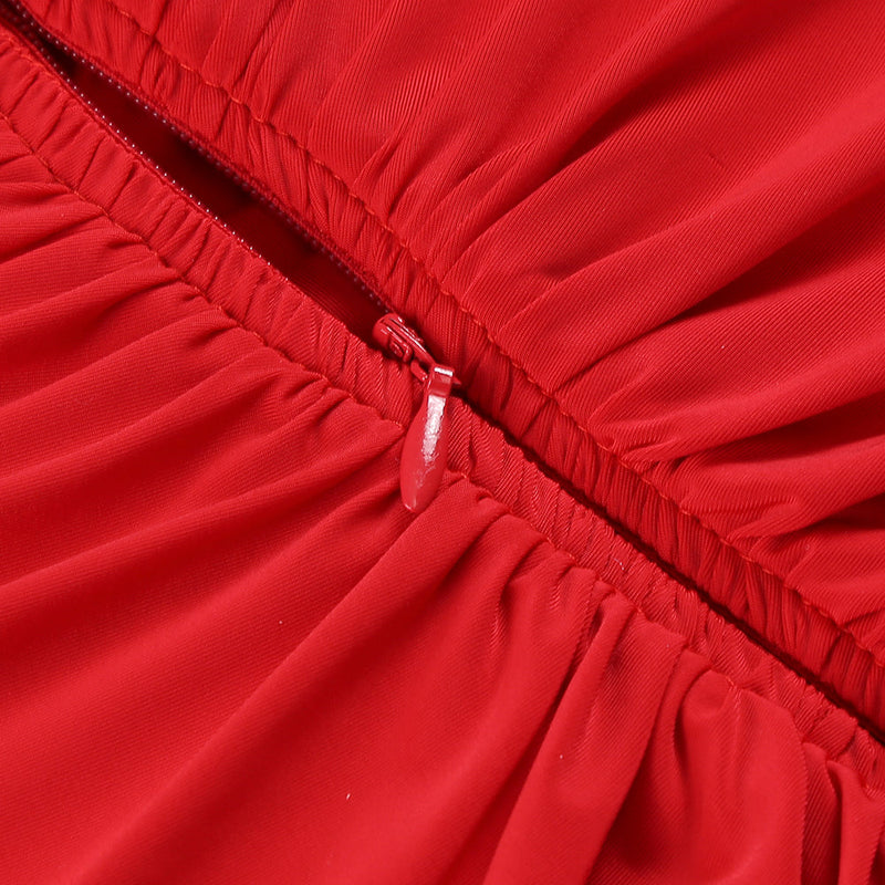 ROBE MAXI SIRÈNE FRONCÉE À MANCHES LONGUES ROUGE