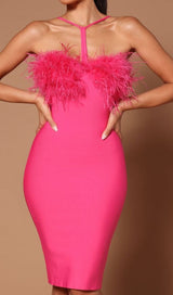 FEATHER HALTER MINI DRESS IN PINK