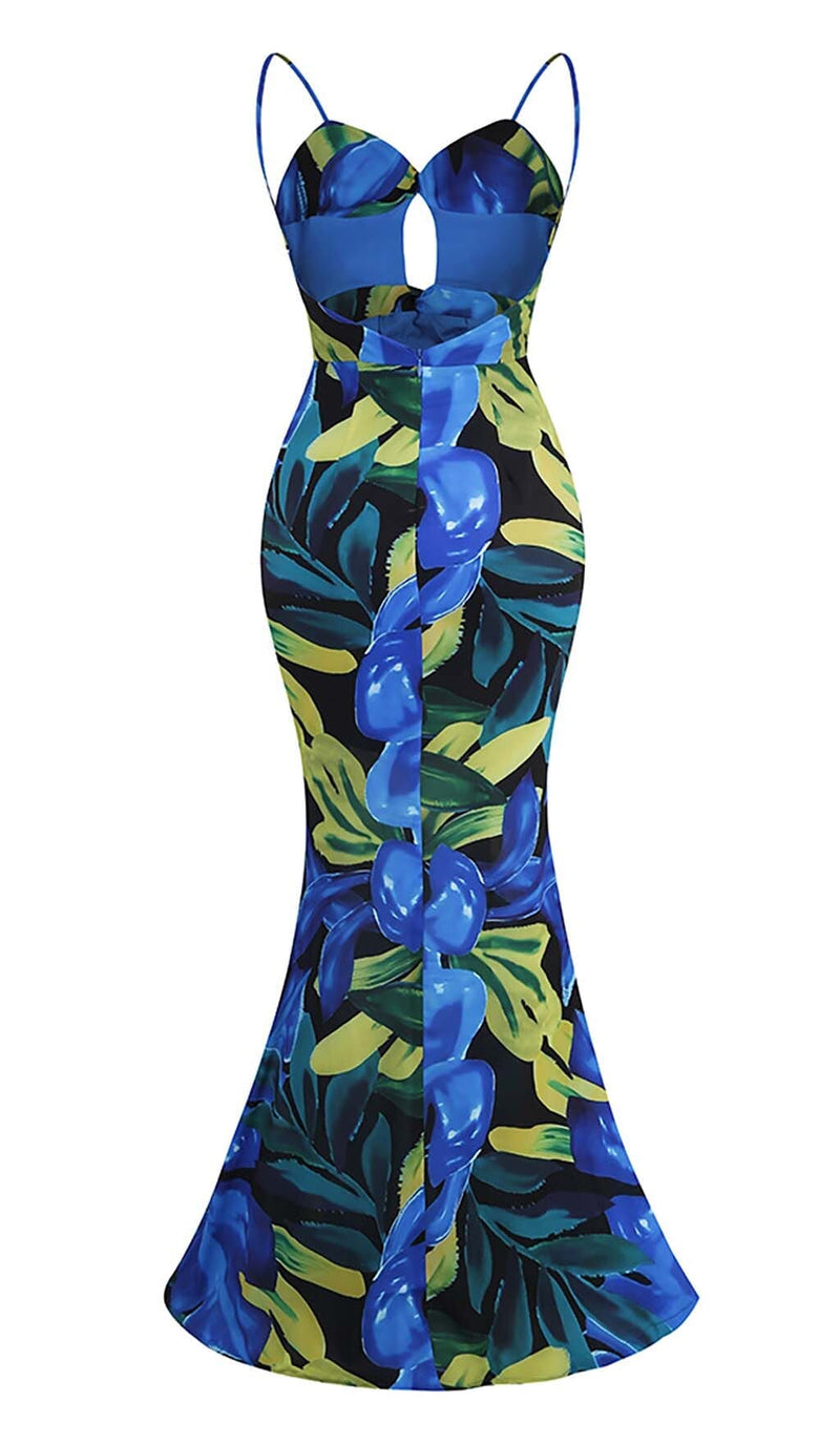 FLORAL BACKLESS MAXI DRESS IN BLUE