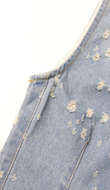 FRAYED DENIM MINI DRESS