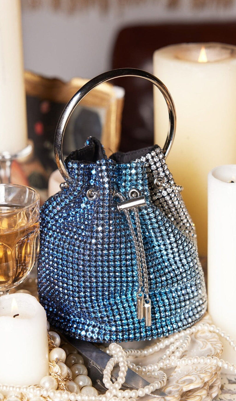 RHINESTONE BUCKET BAG IN BLUE