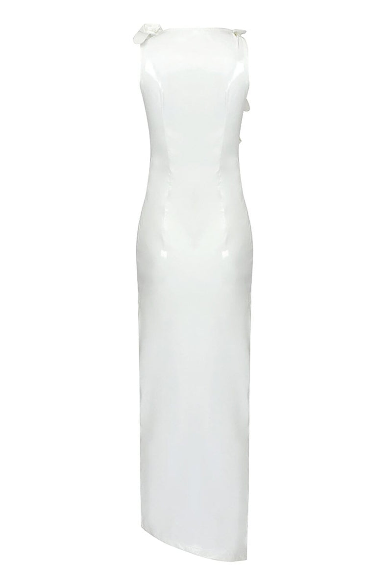 GLAM WITH EDGY SKINTIGHT LATEX GOWN IN WHITE