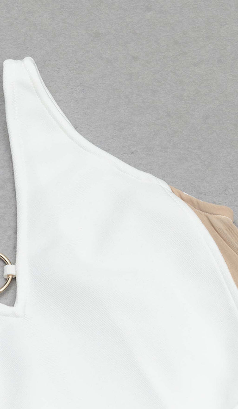 HALTERNECK STRAP DETAIL MIDI DRESS IN WHITE