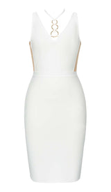 HALTERNECK STRAP DETAIL MIDI DRESS IN WHITE