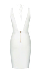 HALTERNECK STRAP DETAIL MIDI DRESS IN WHITE