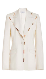 HIGH-RISE FLARED JACKET SUIT IN IVORY