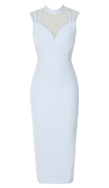 HIGH NECK MESH MIDI DRESS IN LIGHT BLUE