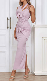 HIP WRAP BANDAGE MIDI DRESS IN LILAC