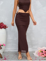 HIP WRAP MIDI SKIRT IN BROWN