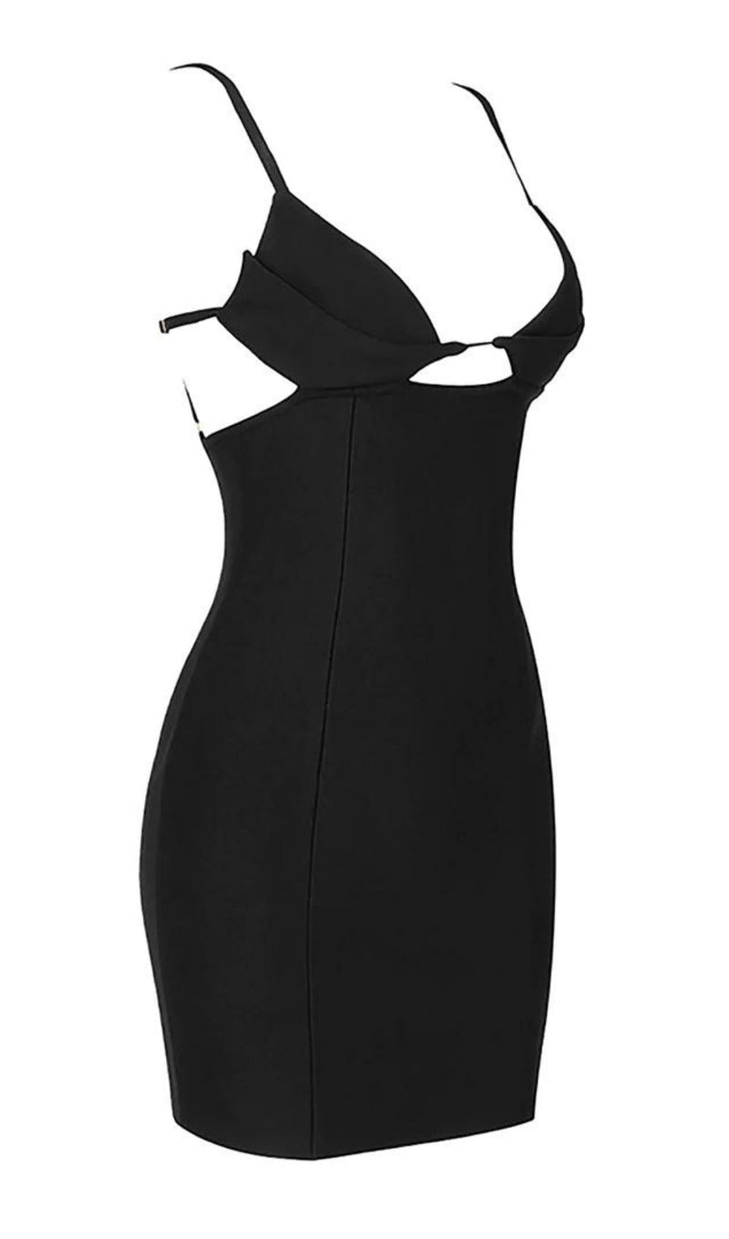 HOLLOW OUT MINI BANDAGE DRESS IN BIACK