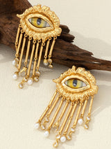 PEARL EMBELLISHED EYE EARRINGS