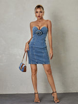 STRAPLESS DENIM MINI DRESS