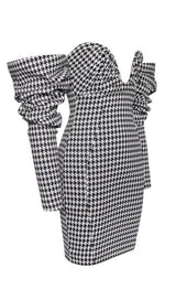 HOUNDSTOOTH WORD SHOULDER WRAP DRESS