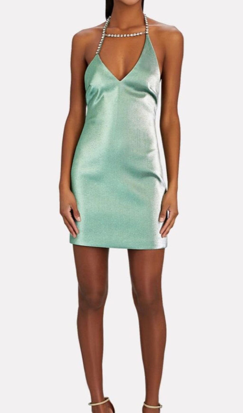 DIAMOND SUSPENDER DRESS IN MINT GREEN