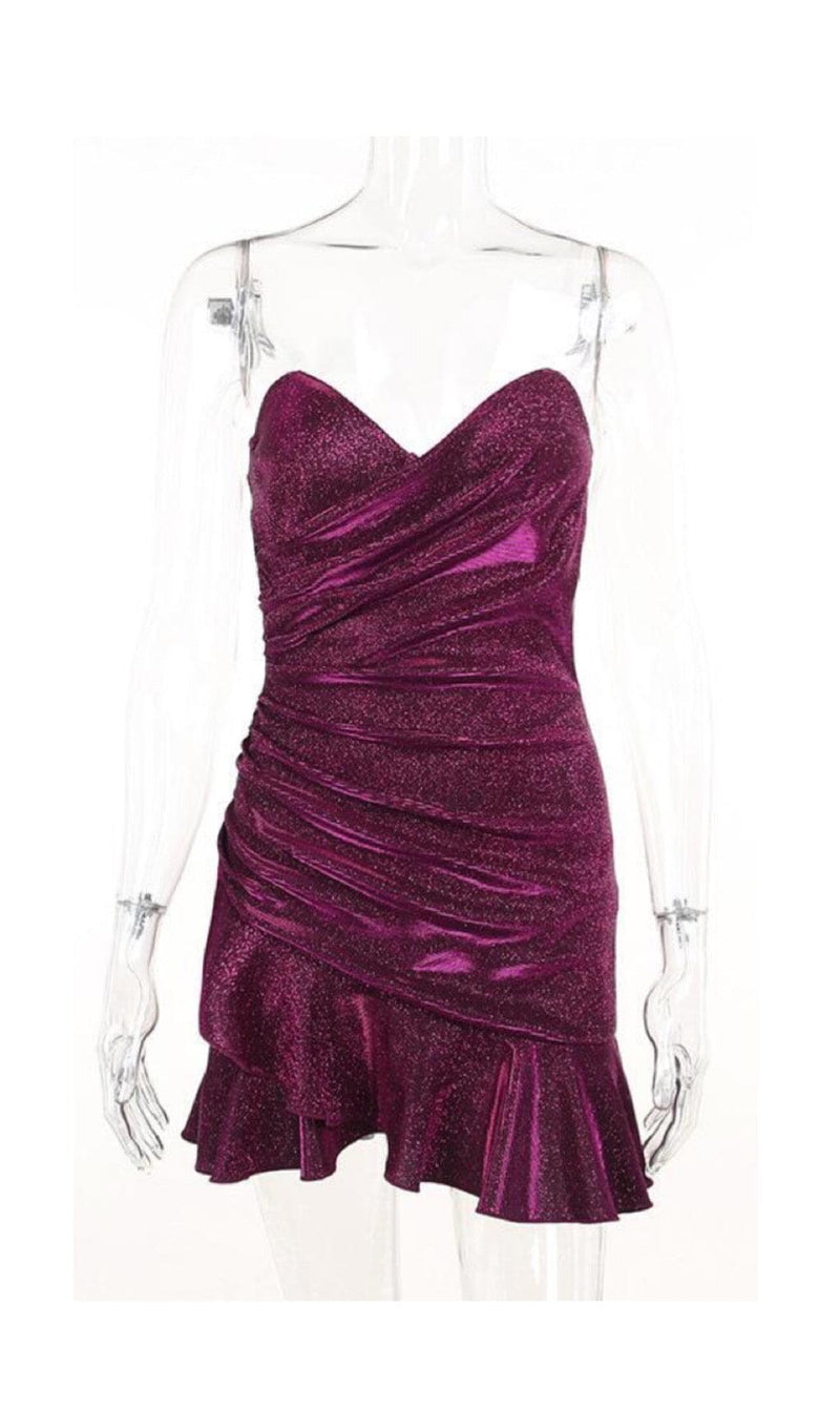 SHINY FISHTAIL MINI DRESS IN PURPLE