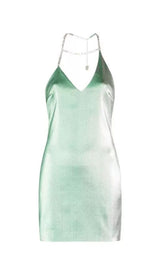 DIAMOND SUSPENDER DRESS IN MINT GREEN