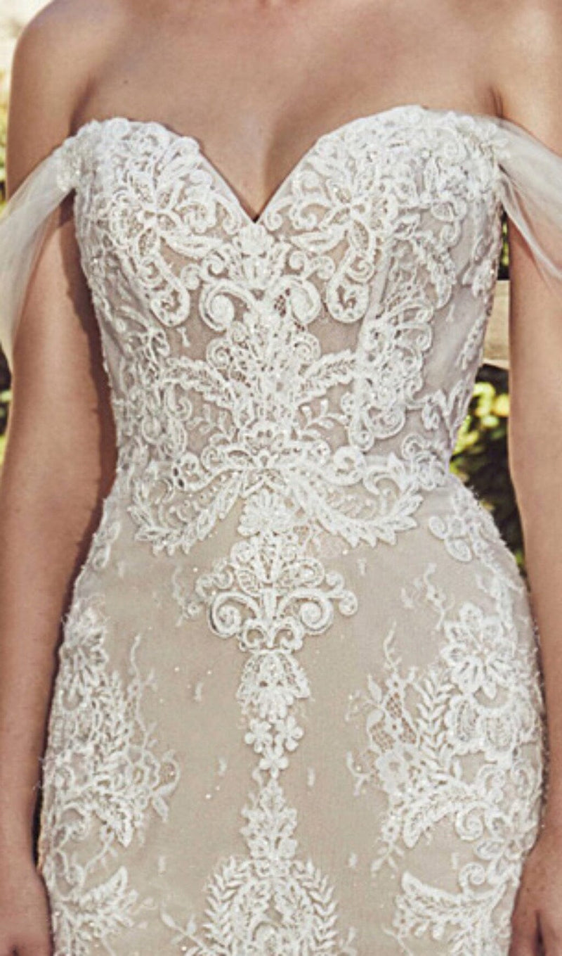  OFF SHOULDER LACE SHORT WEDDING DRESS IN APRICOT