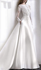  LACE STITCHED WEDDING DRESS IN WHITE