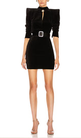 SQUARE SHOULDER MINI DRESS IN BLACK