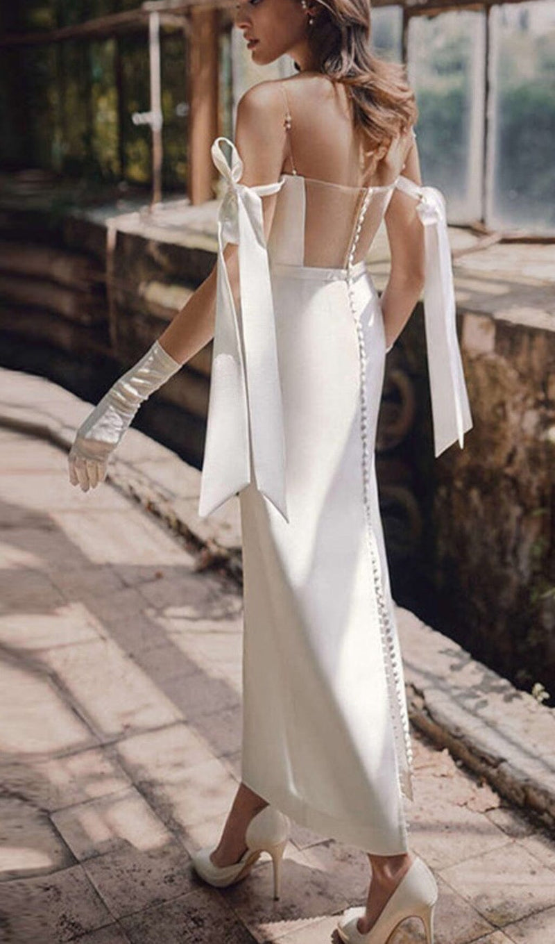 PEARL SUSPENDER MAXI DRESS IN WHITE