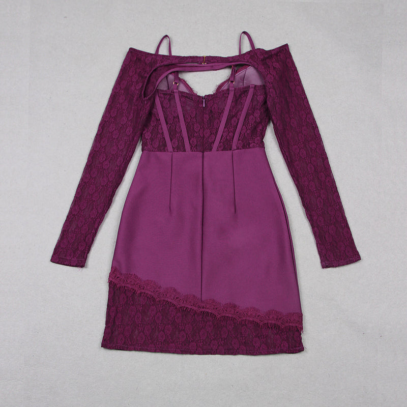 PURPLE LACE AND CREPE MINI DRESS