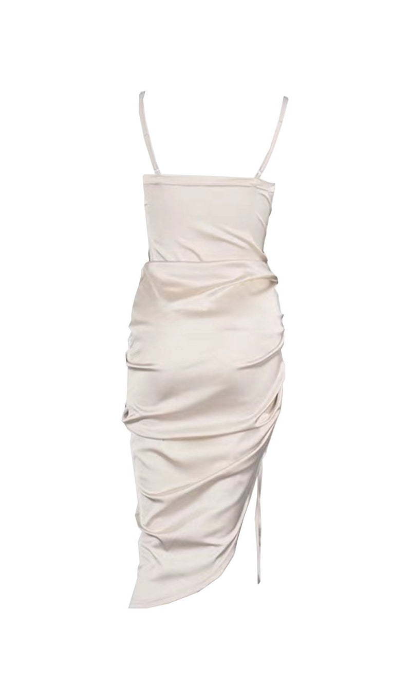 IVORY SLIT PLEATED SLING DRESS