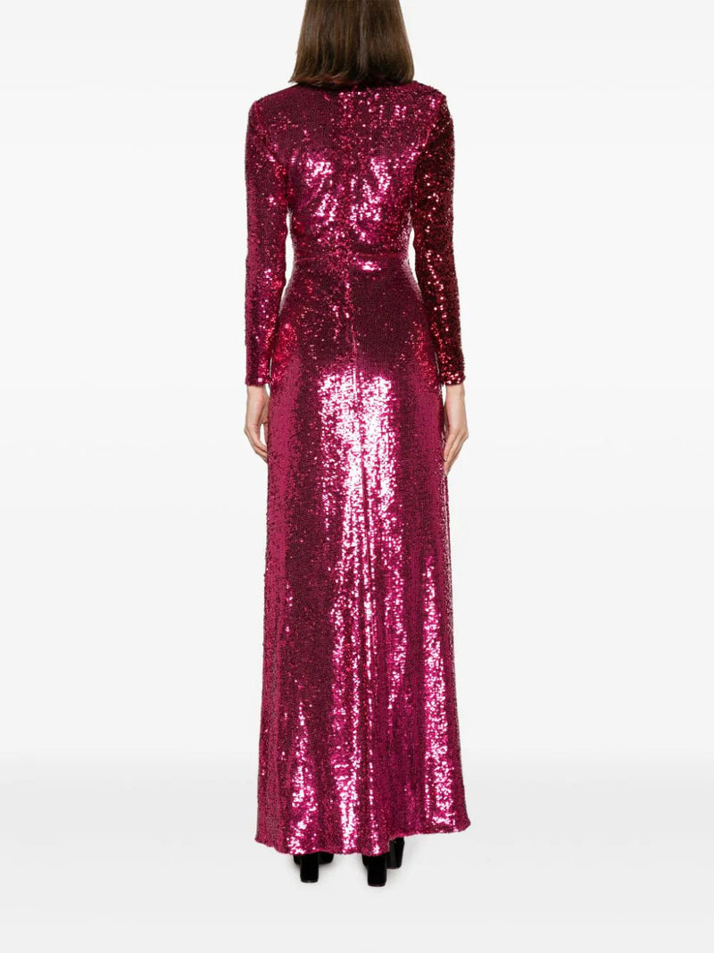 ROBE MAXI À SEQUINS FRONCÉS BORDEAUX