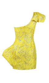 JACQUARD ONE SHOULDER MINI DRESS IN YELLOW