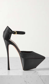 SATIN PLATFORM PUMPS IN BLACK