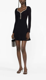 KNIT DIAMANTE MINI DRESS IN BLACK