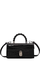 LACQUERED CROCODILE PATTERN TWIST TOTE SMALL SQUARE BAG