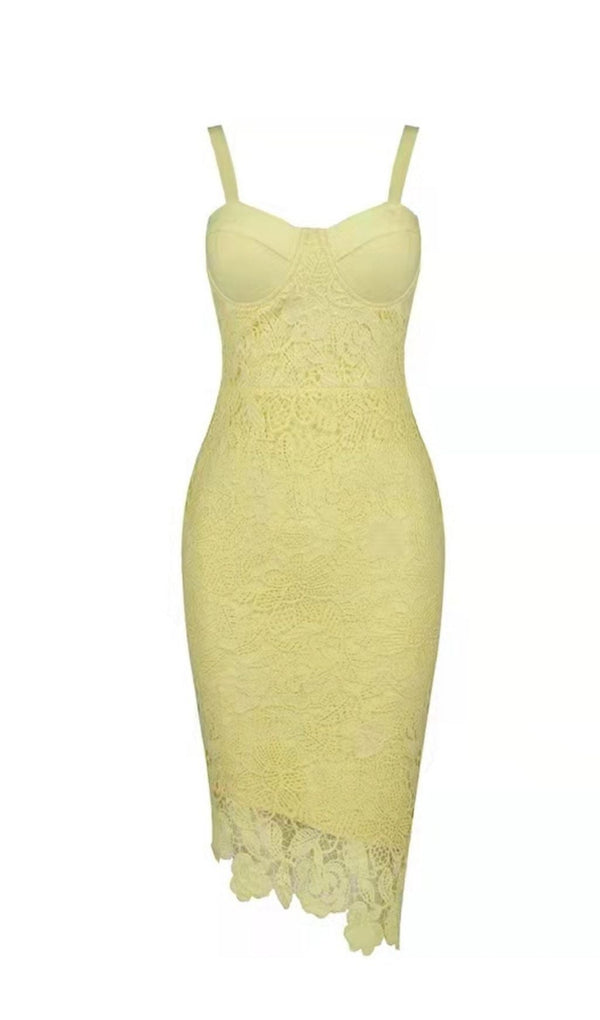 LEMON YELLOW LACE SHEATH DRESS