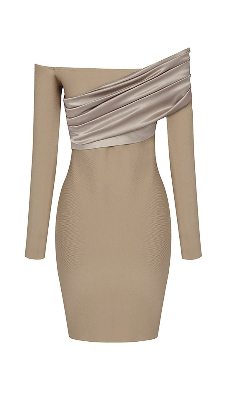 LONG SLEEVE FOLDS BANDAGE MINI DRESS IN KHAKI