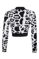 Leopard Print Deep V Short Bandage Jacket In Black