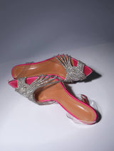 CRYSTAL EMBELLISHED SANDALS IN HOT PINK