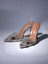 CRYSTAL EMBELLISHED SANDALS IN SILVER